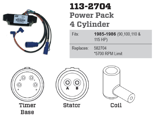 CDI Electronics 113-2704 - Power Pack CD4 With RPM Limiter for Commmercial Motors, 582704