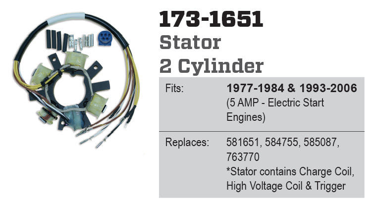 1977-1999 5 Amp 2 Cyl CDI Electronics 173-1651 Johnson//Evinrude Stator