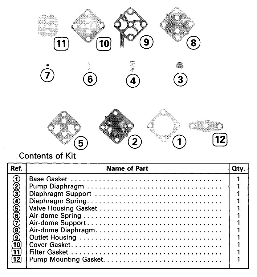 Evinrude Johnson OMC 0393088 Fuel Pump Repair Kit