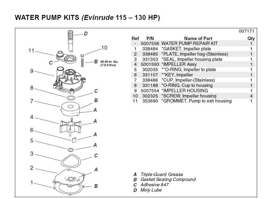 Evinrude Johnson OMC 5007556 Water Pump Repair Kit
