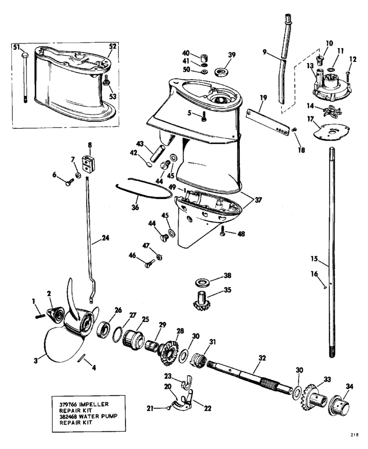 Evinrude Gearcase Group Parts For 1968 18hp 18802a