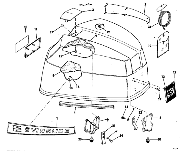 Motor Cover Group Parts For 1969 85hp 85993e Outboard Motor