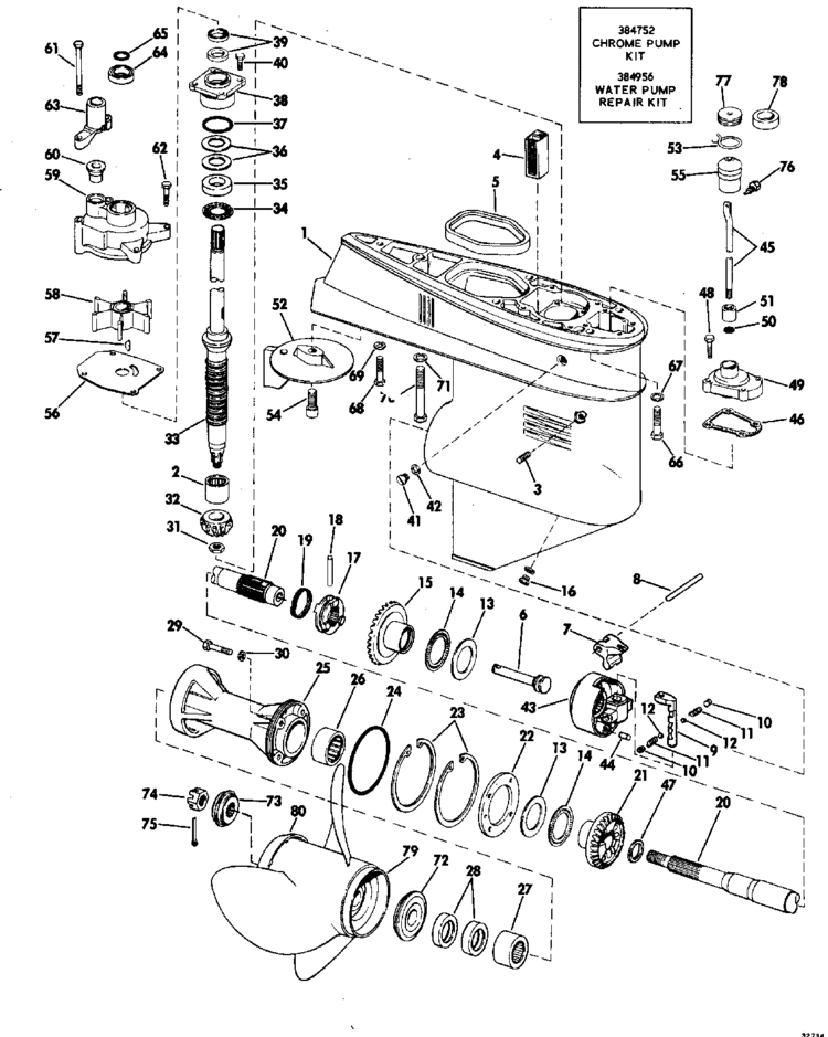 Evinrude Gearcase Manual Start Parts For 1973 50hp 50373r