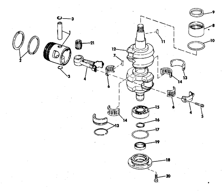 evinrude crankshaft \u0026 piston parts for 1976 55hp 55673e outboard motorengine section reference numbers in this diagram