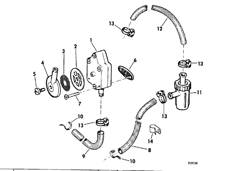 Evinrude Fuel Pump And Filter Parts for 1979 55hp 55975C Outboard Motor
