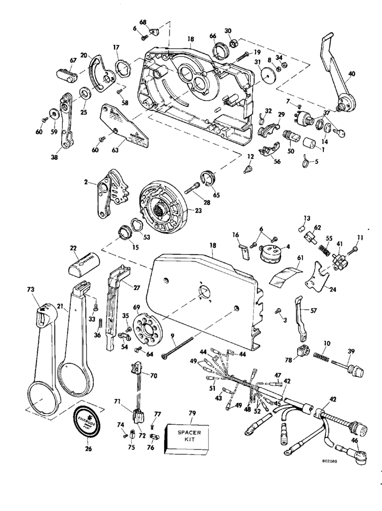 Evinrude Remote Control Parts for 1980 70hp E70ELCSA Outboard Motor
