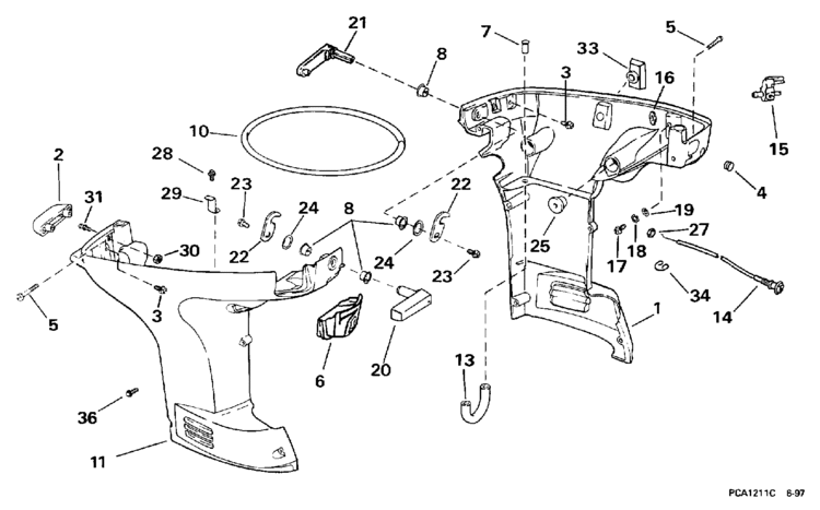 lower engine cover Parts for 1998 35hp sj35rwecs Outboard Motor