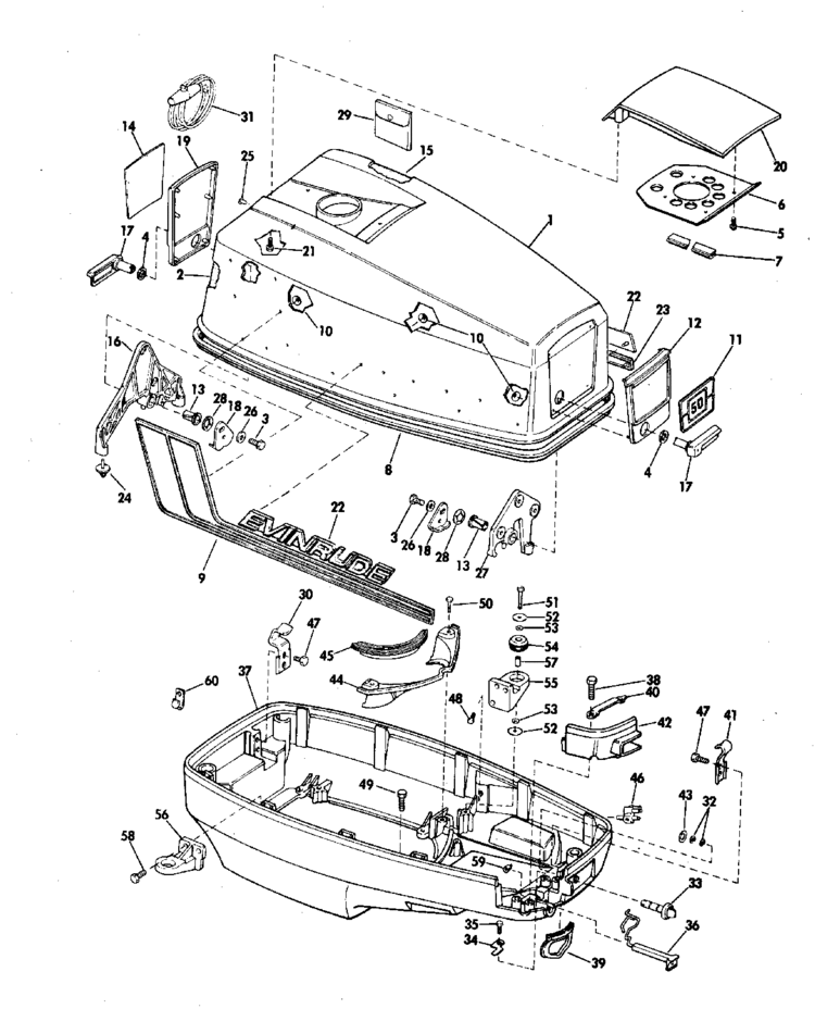 Evinrude Motor Cover Parts For 1972 50hp 50273c Outboard Motor