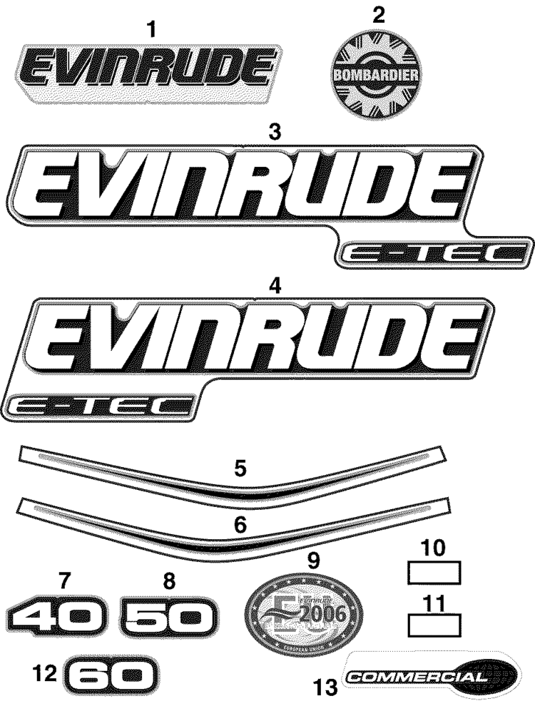 Evinrude 0215537 DECAL EV /& E-TEC