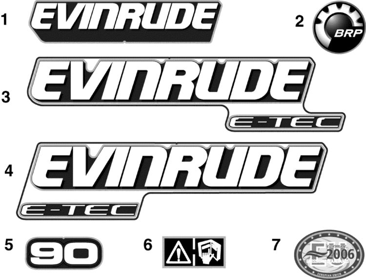 Evinrude Decals Parts for 2009 90hp E90DMXSES Outboard Motor