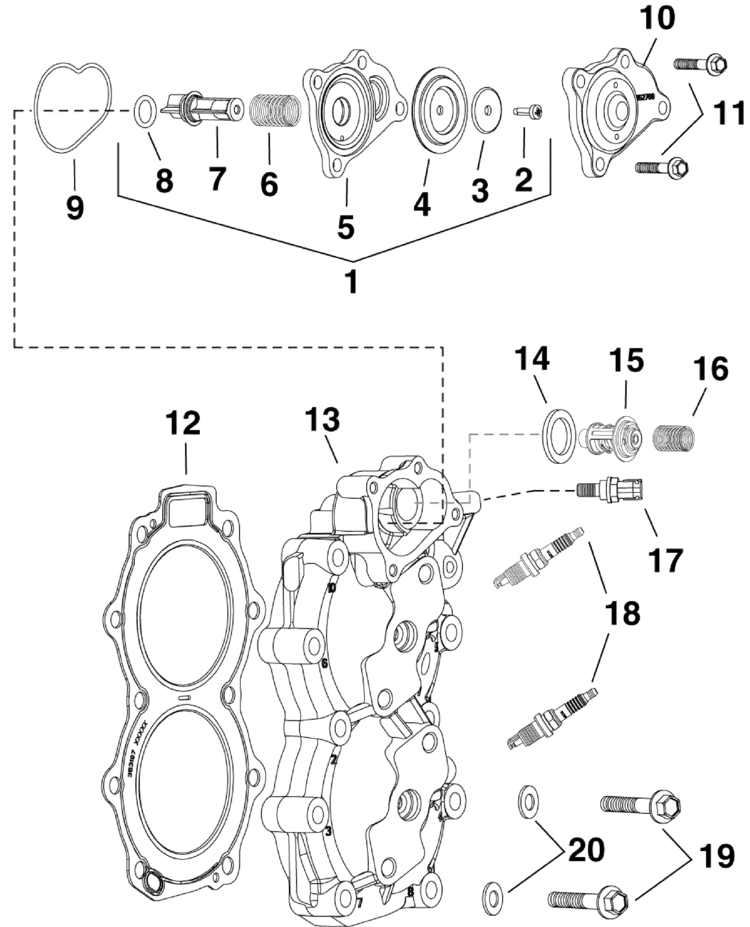Evinrude Cylinder Head & Thermostat Parts for 2011 25hp E25DRSLIIS