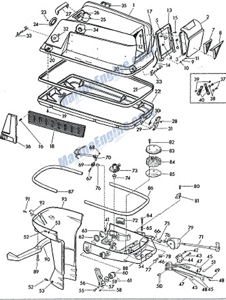 Evinrude Motor Cover Parts for 1959 35hp 35516 Outboard Motor 35 hp evinrude parts diagrams 