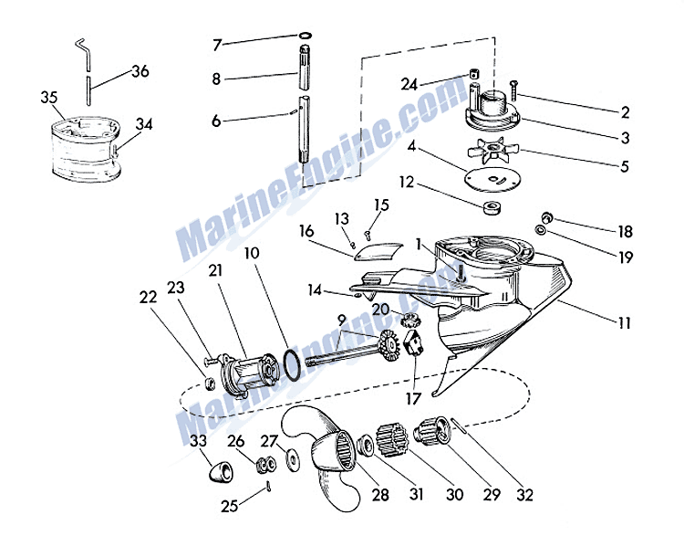Evinrude Lightwin Gear Housing Parts for 1960 3hp 3034 Outboard Motor