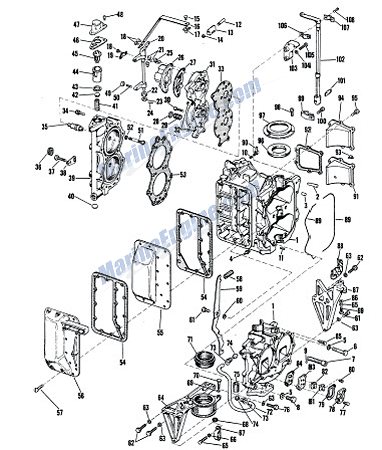 Johnson Powerhead Group Parts For 1960 40hp Rdsl