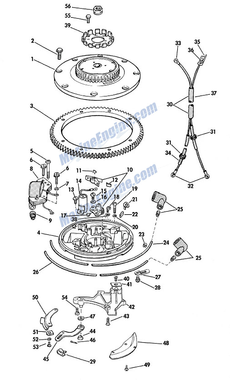 johnson magneto group parts for 1966 40hp rds 28 outboard Yamaha 150 Outboard Wiring Diagram 381419 MAGNETO GROUP