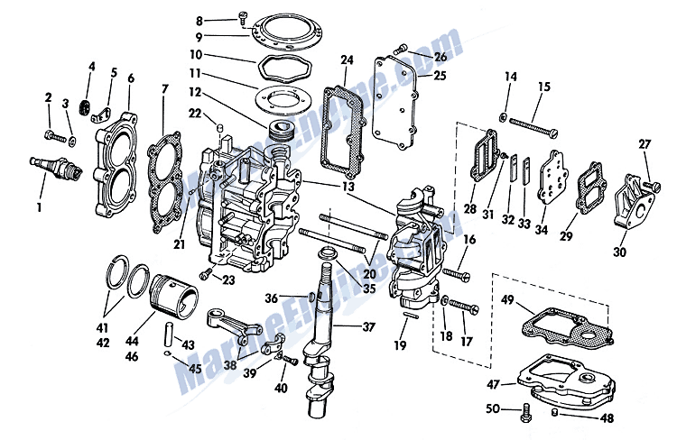 Johnson Powerhead Group Parts for 1967 3hp JW-22 Outboard ... p johnson motor diagram 