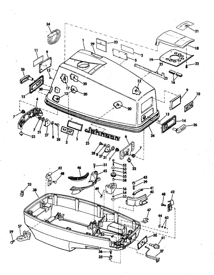 Johnson Motor Cover Parts For 1971 50hp 50esl71s Outboard