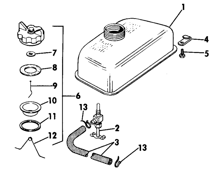 Johnson Fuel Tank Parts for 1974 2hp 2R74E Outboard Motor