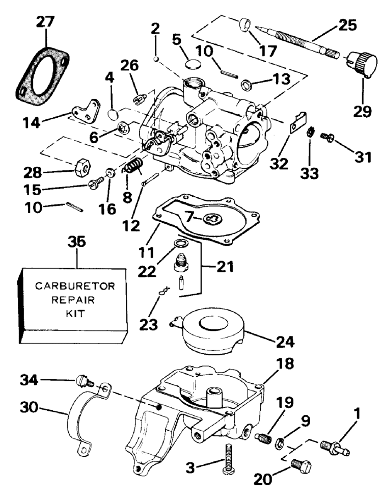 Johnson Carburetor Parts For 1984 25hp J25rcrd Outboard Motor