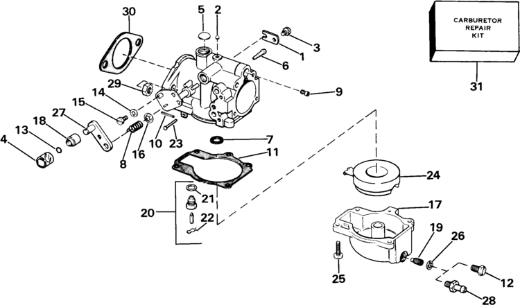 carburetor Parts for 1985 40hp e40elcob Outboard Motor