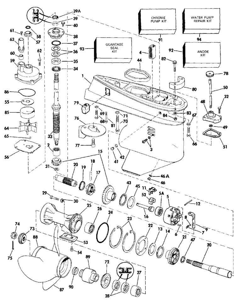 Johnson Gearcase Parts For 1987 70hp J70elcur Outboard Motor