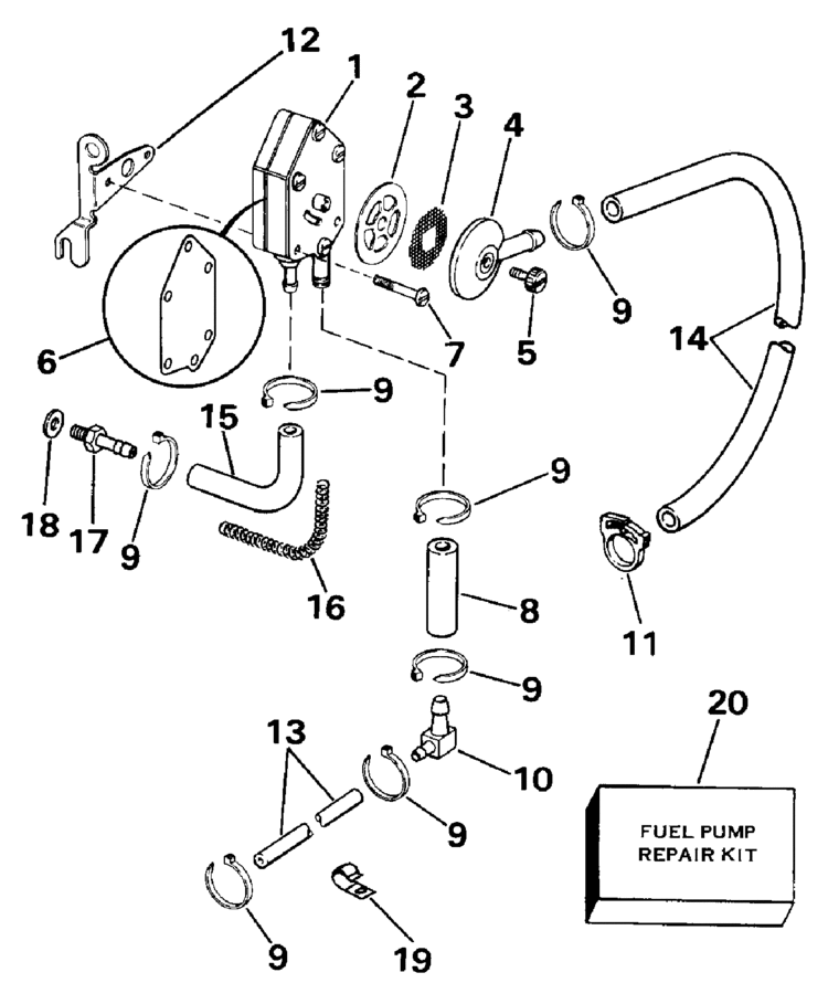 fuel pump - electric start models Parts for 1989 9.9hp j10rlces