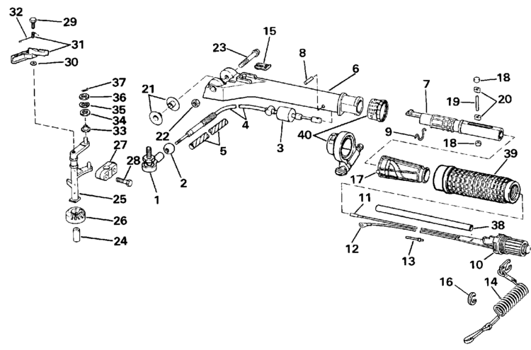 Johnson Steering Handle & Throttle Control Parts for 1990 15hp J15EESR