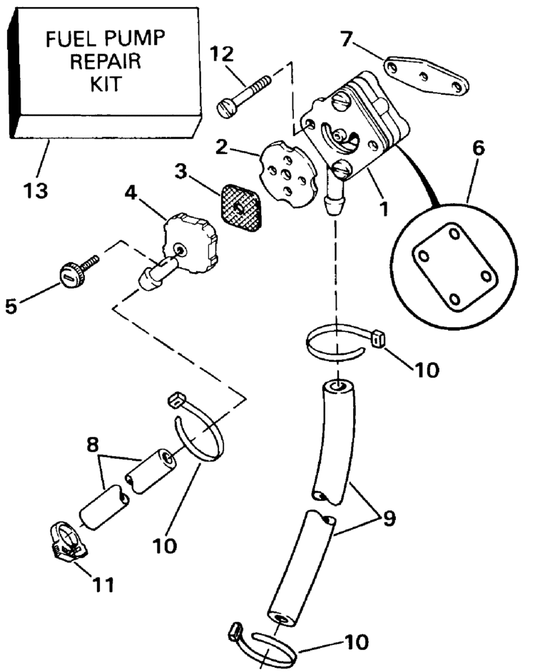 Evinrude Fuel Pump Rope Start Models Parts for 1991 15hp E15REIA