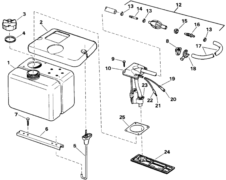 Johnson Vro Oil Tank Kit1.8 Gallon Parts for 1991 40hp VJ40ELEIA