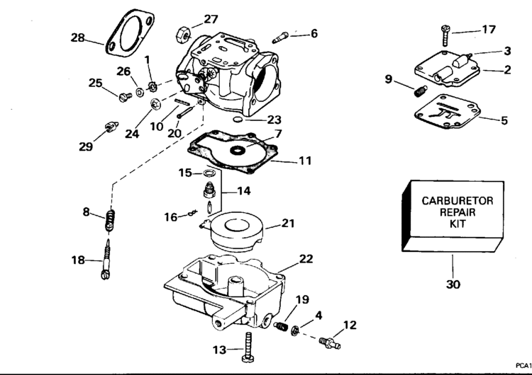 Evinrude Carburetor - 30 H.p. Parts for 1995 25hp E25TELEOR Outboard Motor