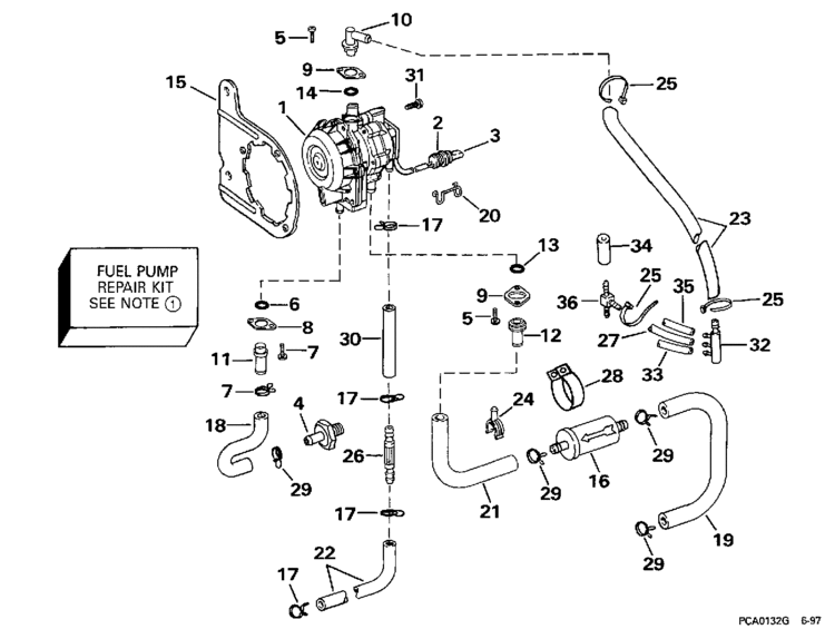 Evinrude Fuel Pump Parts for 1998 60hp E60TLECM Outboard Motor