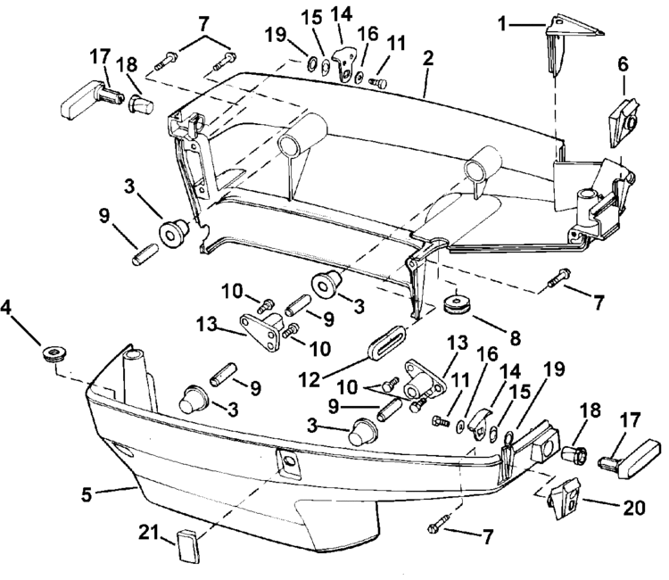 Johnson Lower Engine Cover Parts For 2002 40hp J40rlsnf