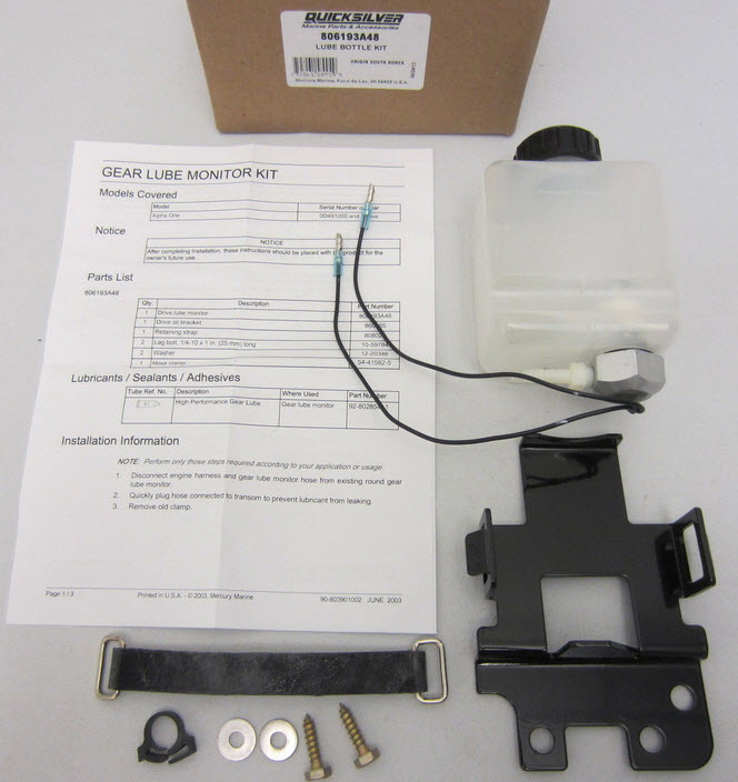 Mercury Quicksilver 806193A48 - Lube Bottle Kit