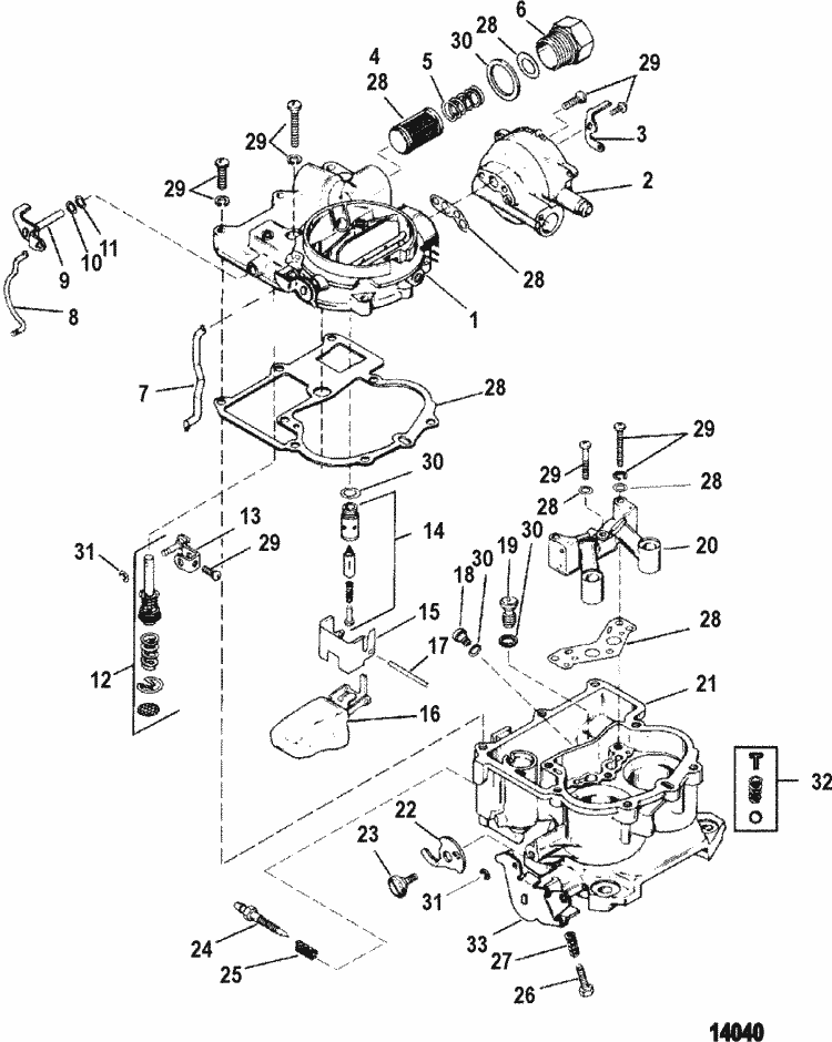 MerCruiser 4.3LX (Gen. II) (4 Barrel.) GM 262 V-6 1993-1995 Carburetor