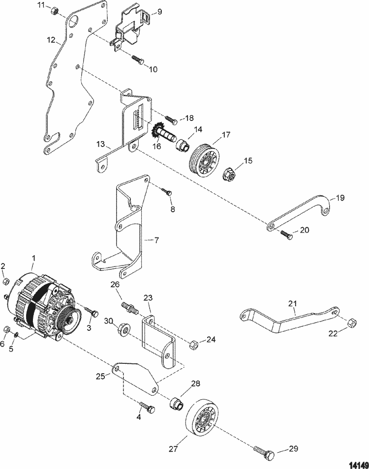 MerCruiser 5.0L EFI GM 305 V-8 1999-2001 Alternator & Brackets (Delco