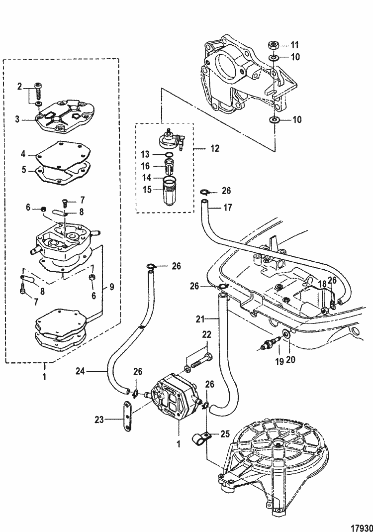 Mariner 25 HP (2 Cylinder) (2-Stroke) (International) Fuel Pump Parts