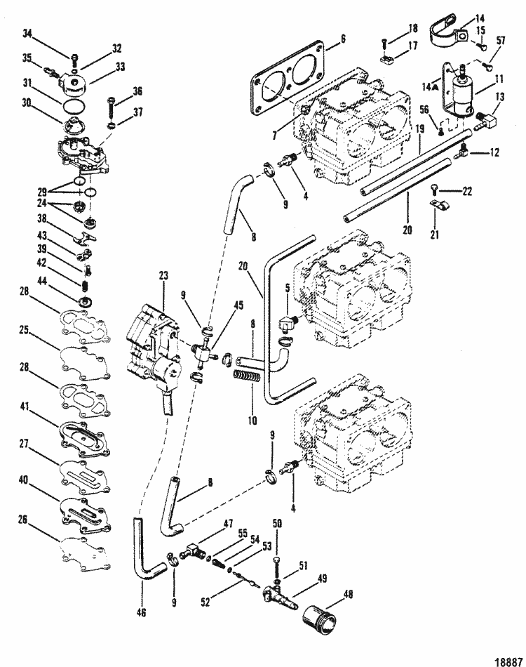 Mariner V-150 Magnum Fuel Pump & Carburetor Parts 1969 evinrude 25 hp engine wiring diagrams 