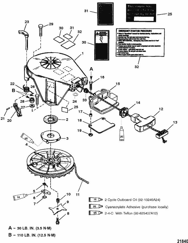 Mariner 25 HP, 25 HP Marathon, Super 15 (2 Cylinder) Starter Assembly