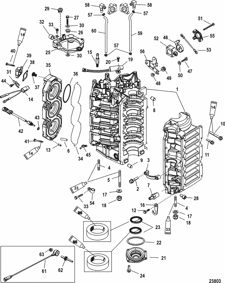 Mercury Marine 225 Hp 3 0l Efi Cyliner Block U0026 End Cap Parts