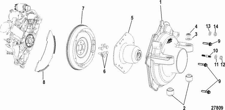 MerCruiser 100 Vazer EC Cylinder Block, Flywheel Housing & Coupler Parts