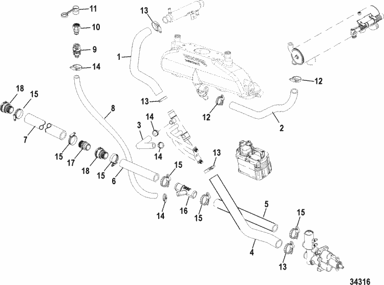 MerCruiser 496 Mag (H.O. Model) Cooling System, Raw Water Components