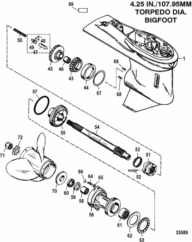 Mercury Marine 60 HP Bigfoot (3 Cylinder) Gear Housing, Propeller Shaft
