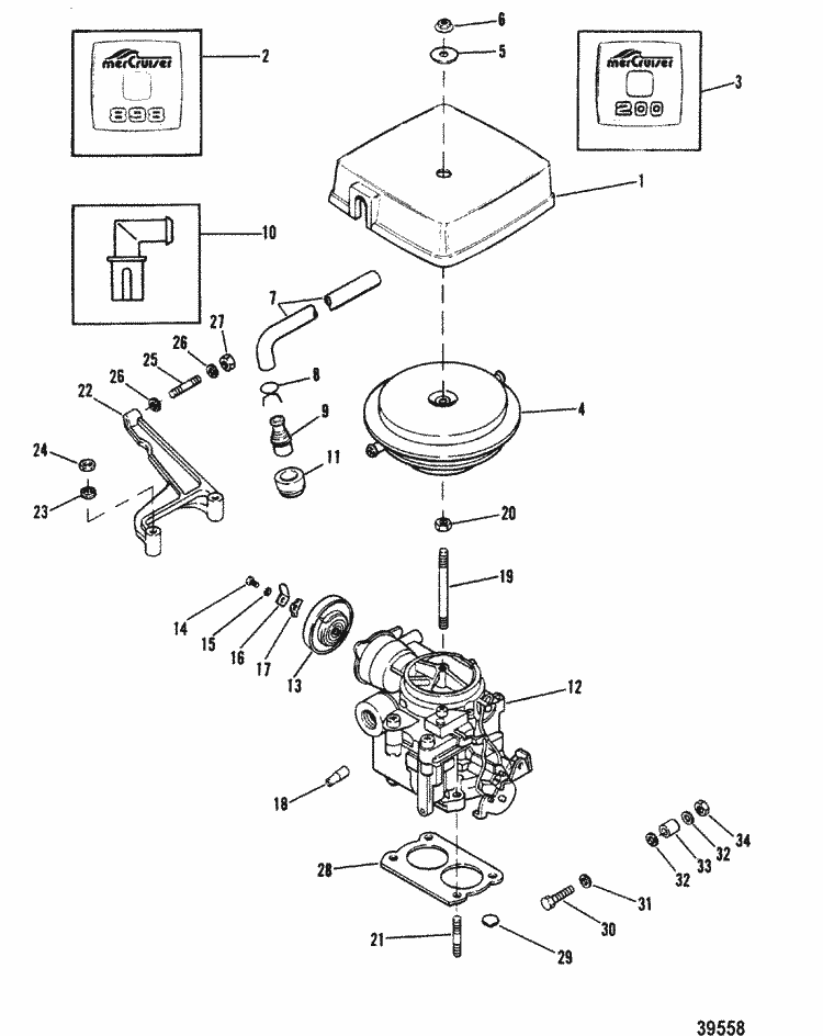 MerCruiser 230 (4 Barrel.) GM 305 V-8 1985-1986 Carburetor ... hitachi carb diagram 