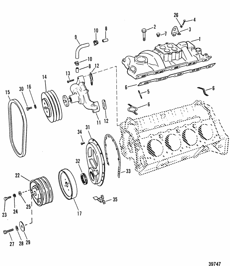 MerCruiser 7.4L Bravo GM 454 V-8 1988-1991 Intake Manifold & Front