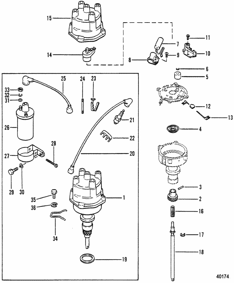 MerCruiser 470 (2 Barrel.) Mercury 224 I / L4 1983-1984 Distributor