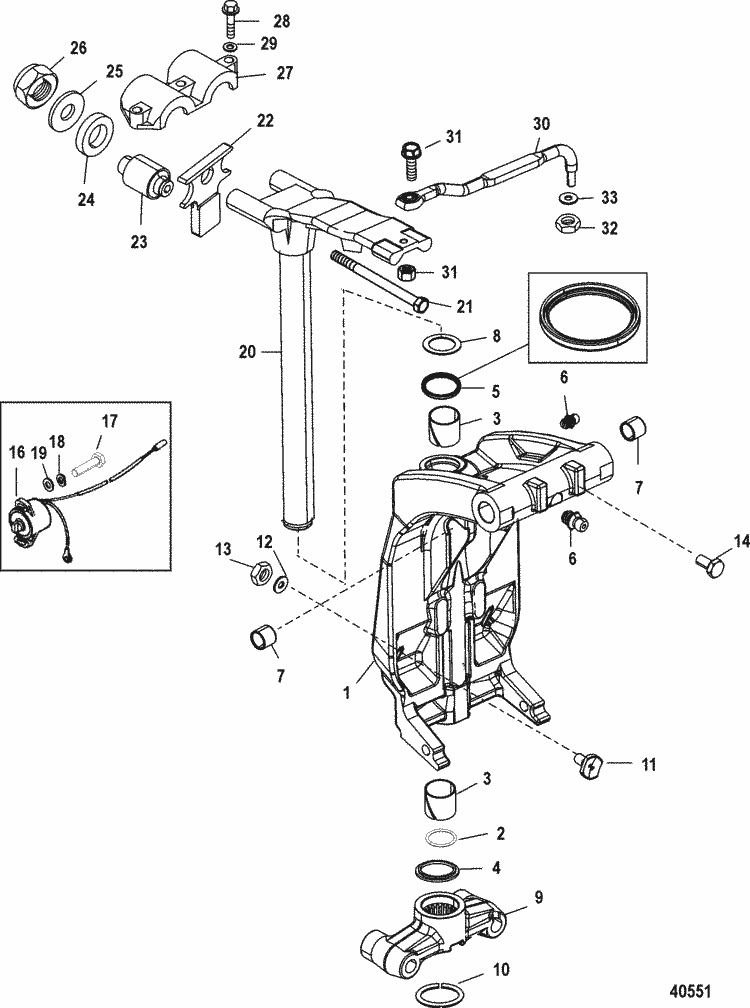 Mercury Marine 250 HP Pro XS (3.0L DFI) Swivel Bracket & Steering Arm Parts