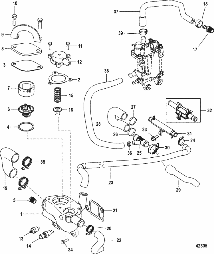 MerCruiser 3.0L MPI EC Standard Cooling System, Raw Water With Power