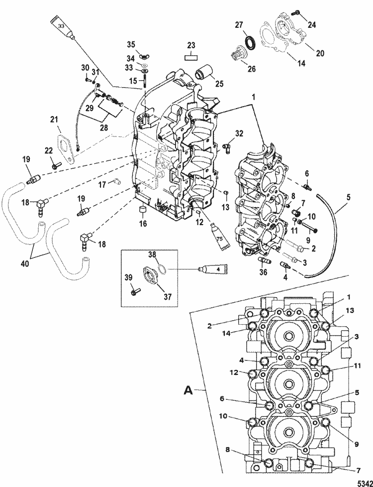 Mercury Marine 40 HP (3 Cylinder) Cylinder Block & Crankcase Parts