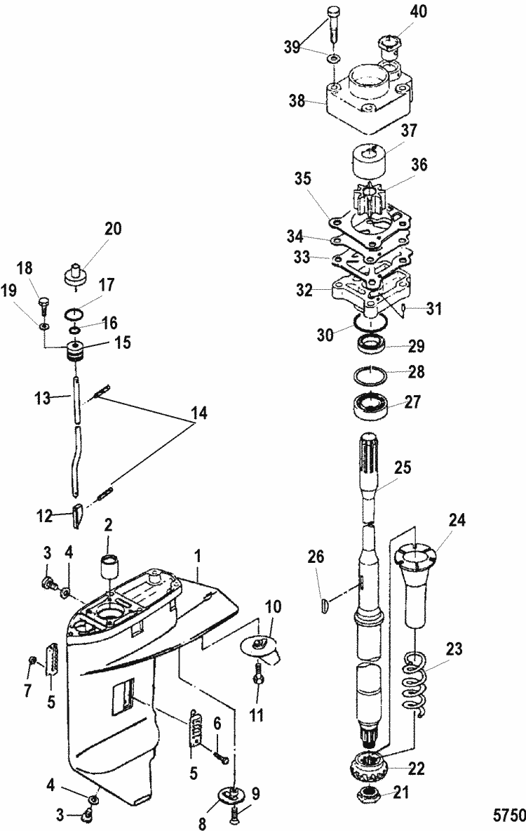 Mercury Marine 25 HP (2 Cylinder) (International) Gear Housing