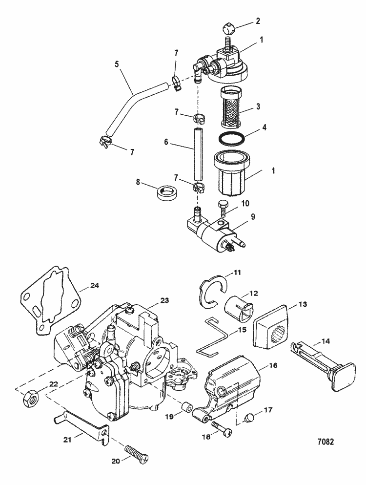 Mercury Marine 20 HP (2 Cylinder) Fuel System Components (Commercial